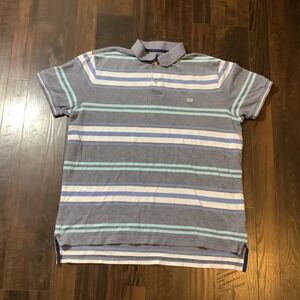 Chaps Mens Natural Stretch Polo Shirt Blue White Mint Striped Short Sleeve M